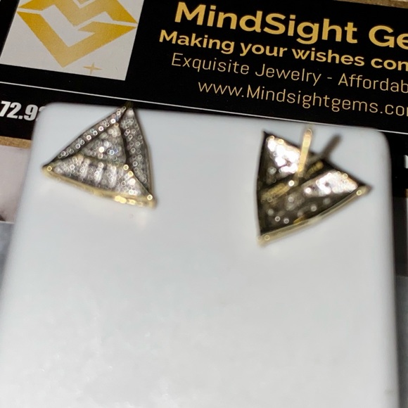 10k solid gold real diamond triangle custom designed earrings, FREE APPRAISAL! - Picture 4 of 8
